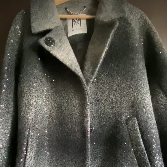 Milly Women's Sequin Wool Angle Coat Charcoal Long Blazer Ombre size M - Picture 5 of 5